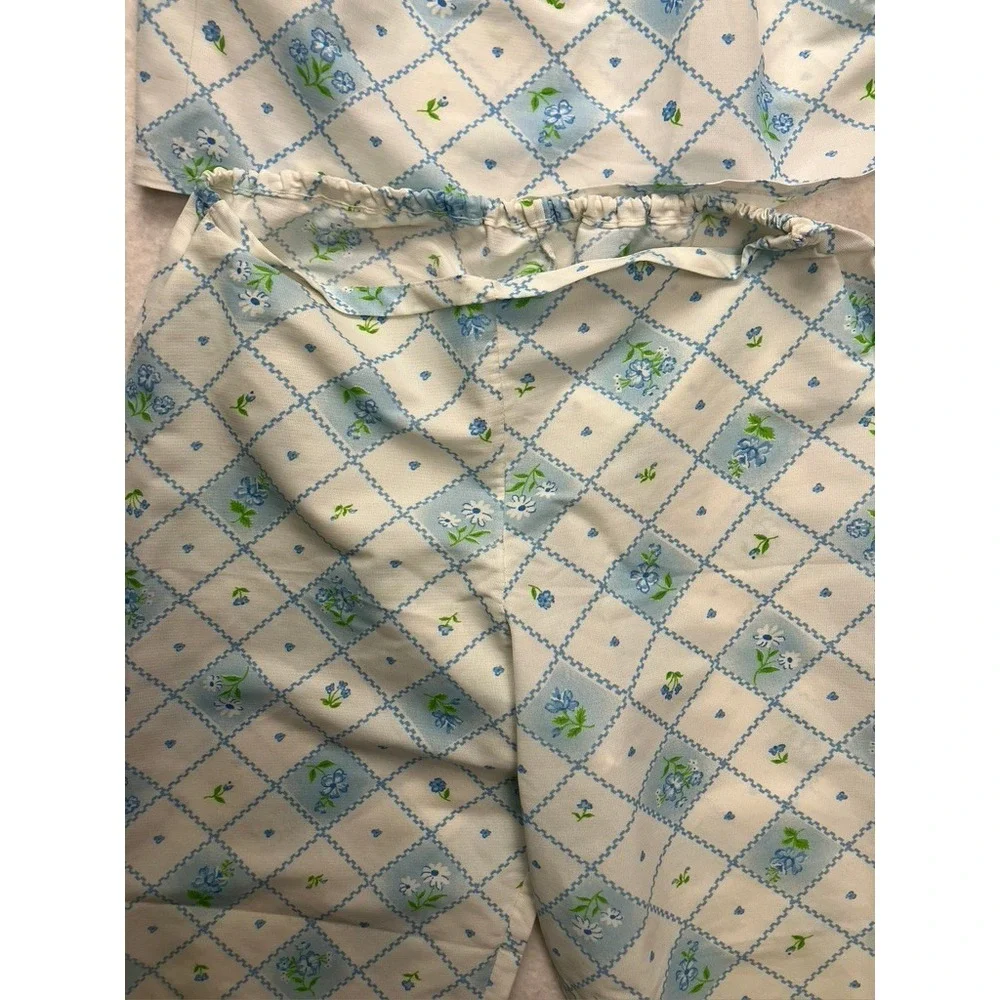 Vintage Pajamas Kids Size 8 Blue White Floral Lace Ruffle 70s Sleepwear‎ Set